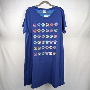 Animal Rescue Site Blue Paw Print Nightshirt L XL‎ Cotton Sleepshirt Baggy NEW